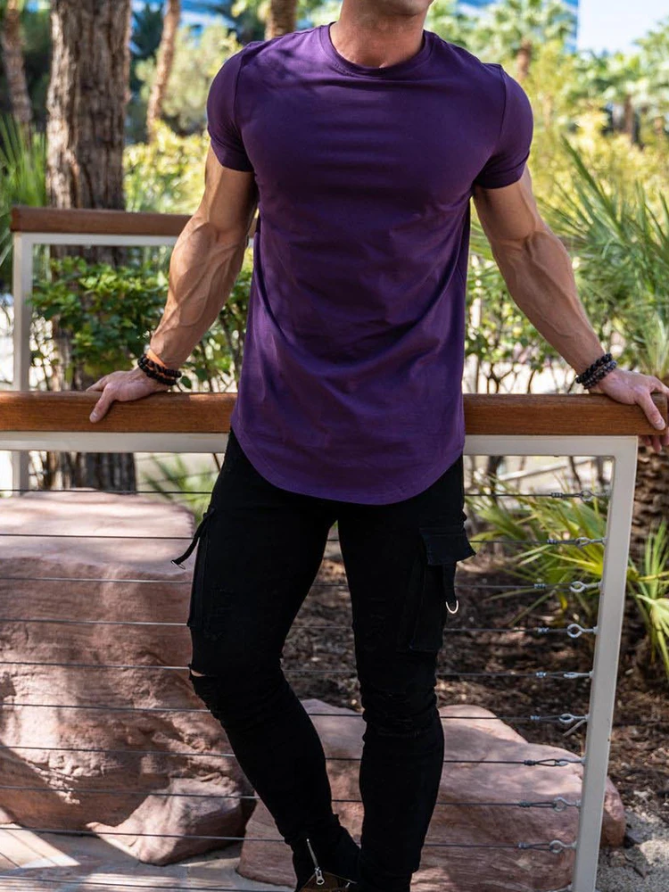 Muscle Fitness T-shirt Summer Men's Athleisure Workout Short Sleeve T-shirt High Quality Cotton Men T-shirt Gym Sport Shirt Tops