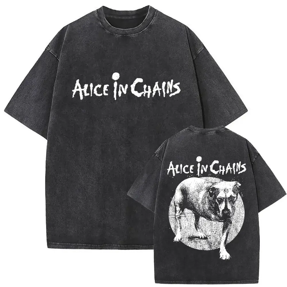New in Top & Tees Mens T-Shirt Camisetas Rock Band Alice in Chains Dirt Washed Vintage Short Sleeved Round Neck Y2k Tshirt