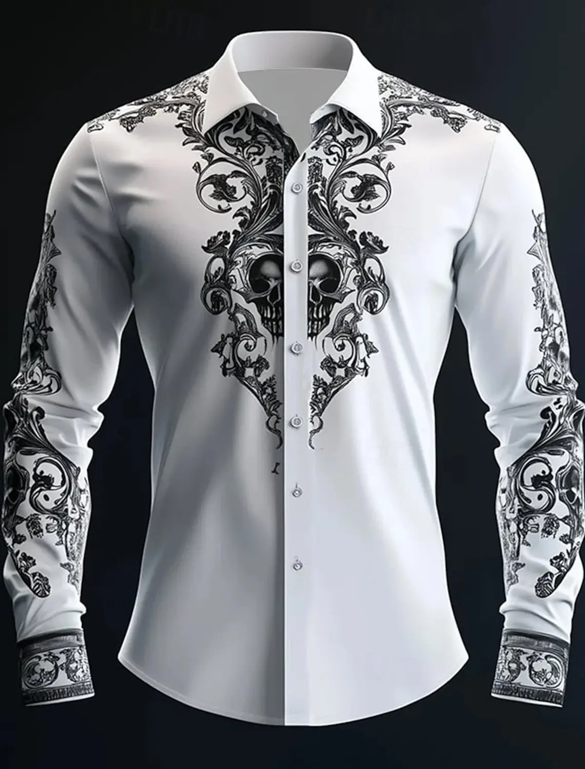 Hip Hop Skull Print Shirt Men Streetwear 2025 Long Sleeve Tops Urban Trendy Graphic Tee Shirt Casual Loose Fit Gothic Clothing