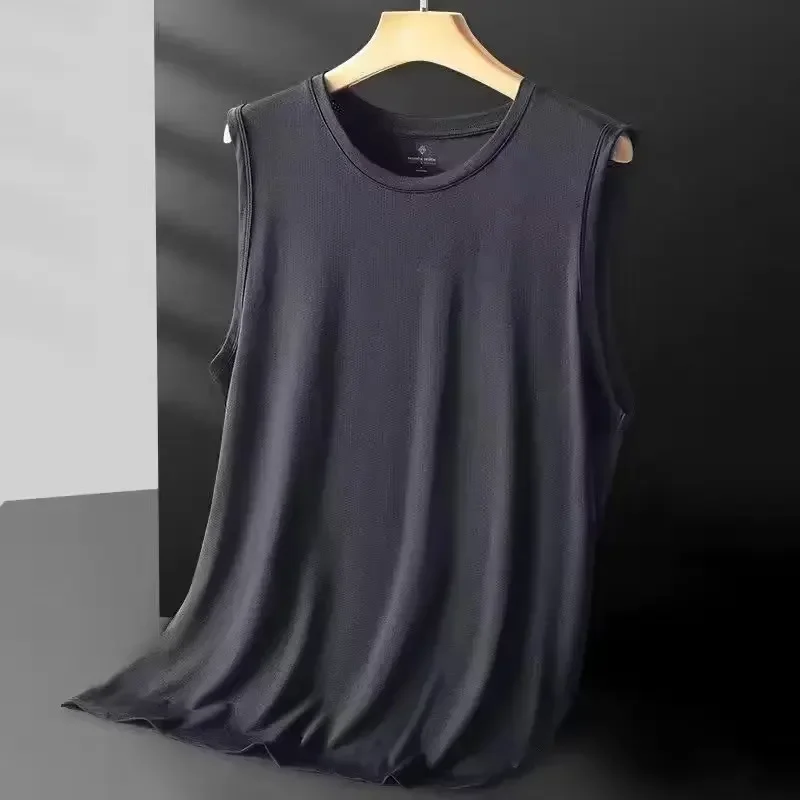 New Summer Ice Silk Men Vest 2026 Thin Breathable Lightweight Sports Wear Loose Men Tank Top T Shirt Fashion Outerwear