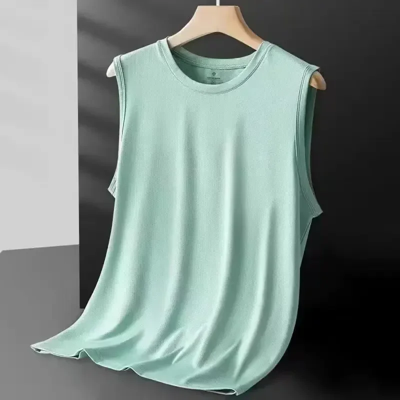 New Summer Ice Silk Men Vest 2026 Thin Breathable Lightweight Sports Wear Loose Men Tank Top T Shirt Fashion Outerwear