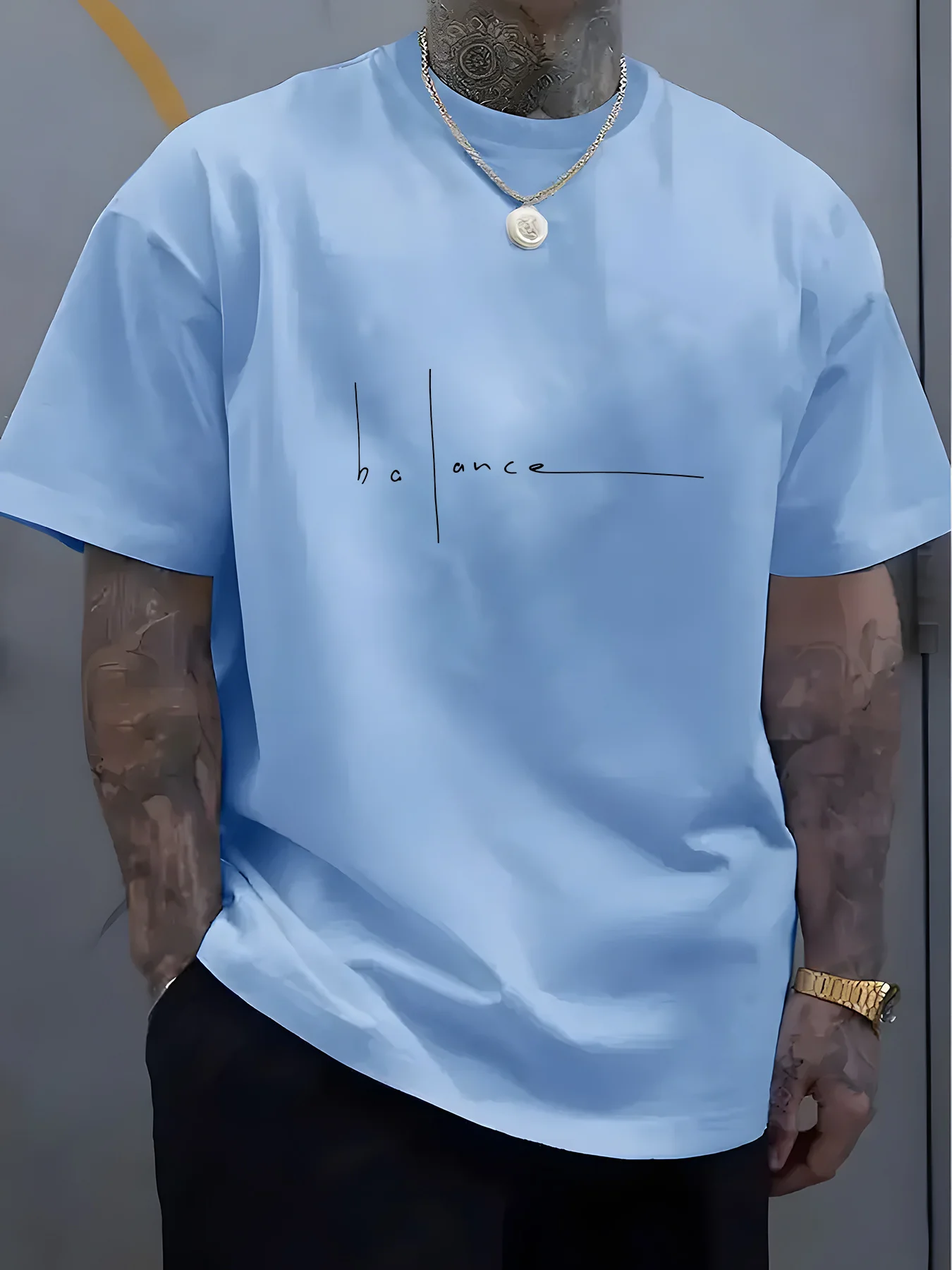 Men's Summer 100% Pure Cotton Casual Sports T-Shirt Fashionable Loose Fit Round Neck Short Sleeve Letter Print Top