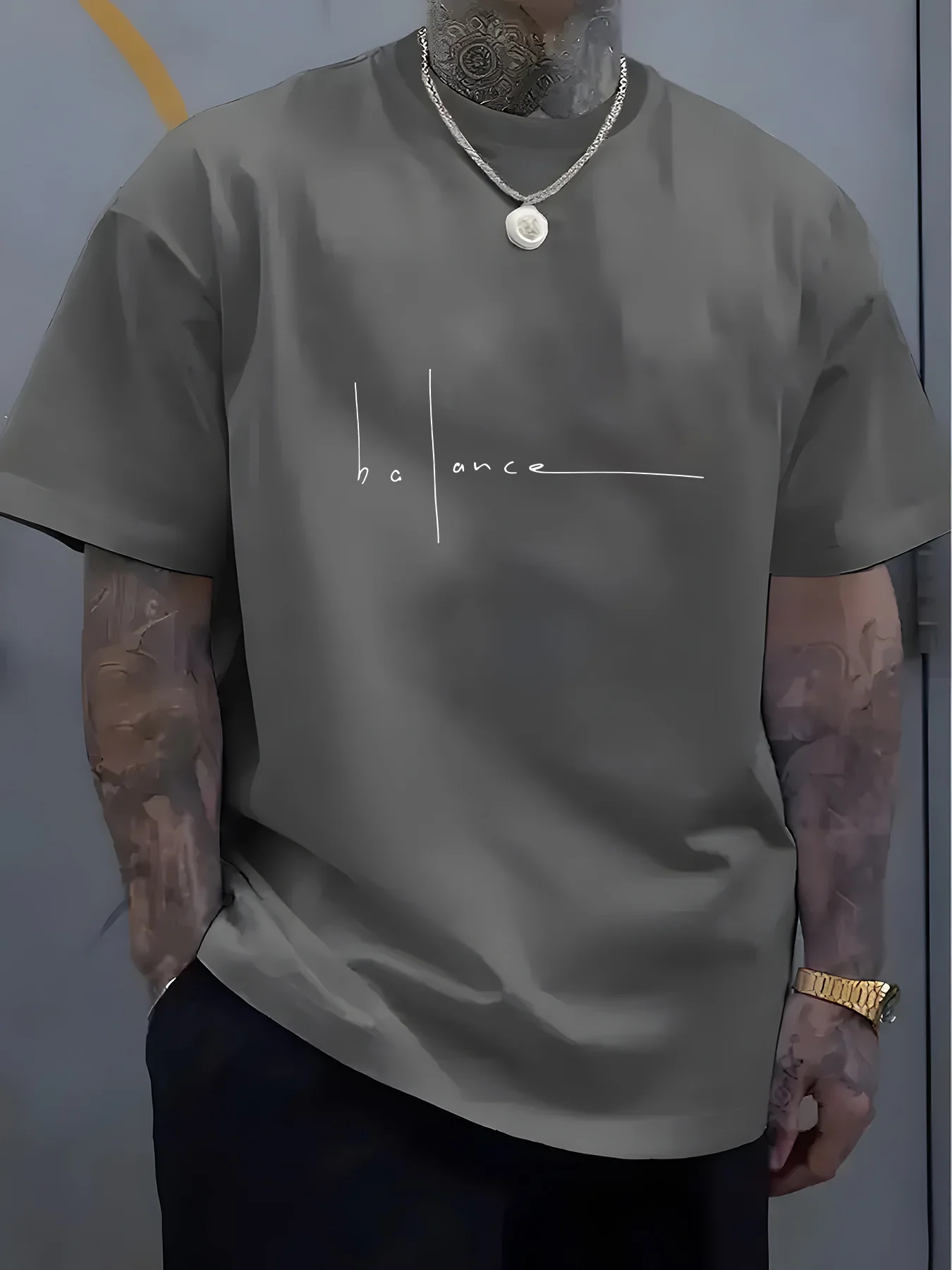 Men's Summer 100% Pure Cotton Casual Sports T-Shirt Fashionable Loose Fit Round Neck Short Sleeve Letter Print Top
