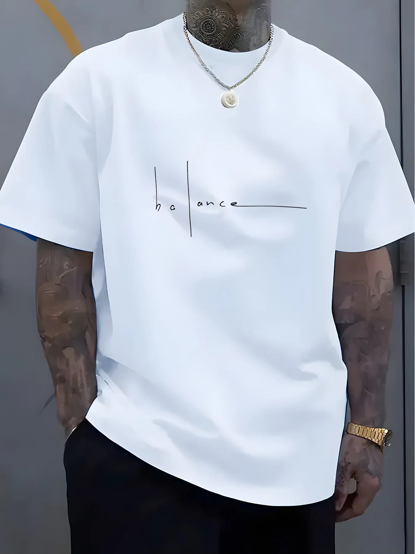 Men's Summer 100% Pure Cotton Casual Sports T-Shirt Fashionable Loose Fit Round Neck Short Sleeve Letter Print Top