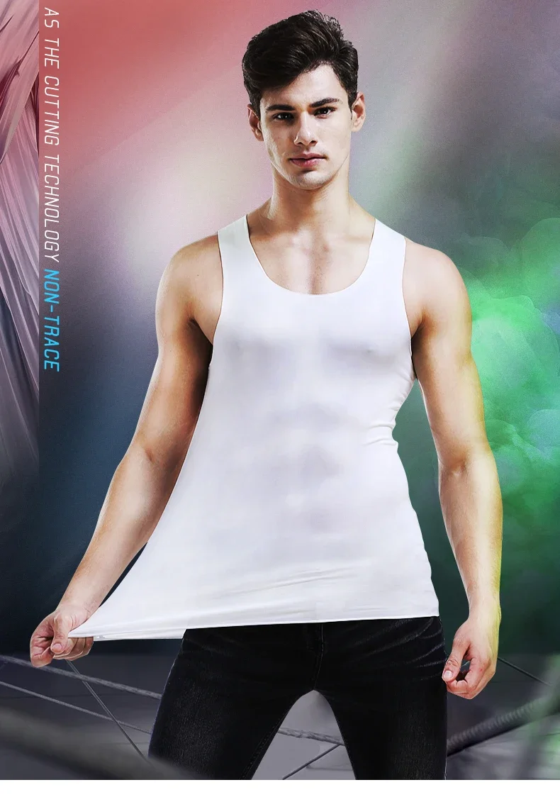 Men's vest, ice-silk seamless fitness tight breathable underwear, youth sports hurdles sleeveless base undershirt