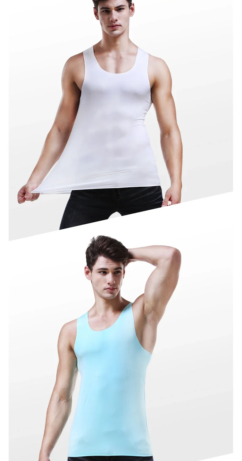 Men's vest, ice-silk seamless fitness tight breathable underwear, youth sports hurdles sleeveless base undershirt