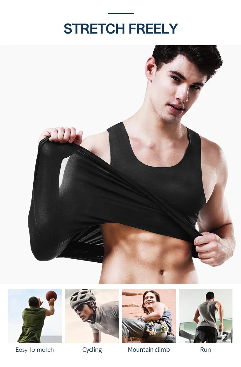 Men's vest, ice-silk seamless fitness tight breathable underwear, youth sports hurdles sleeveless base undershirt