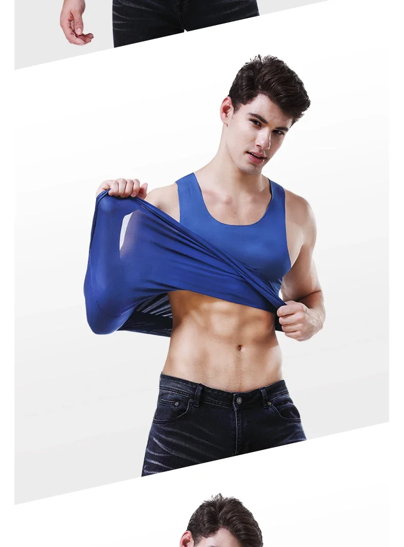 Men's vest, ice-silk seamless fitness tight breathable underwear, youth sports hurdles sleeveless base undershirt