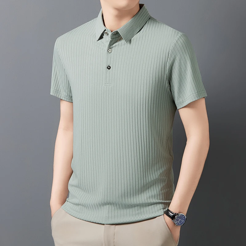 2026 New Men's Casual Fashion Striped Short Sleeved Collar Polo Shirt Breathable and Comfortable Summer Versatile T-shirt