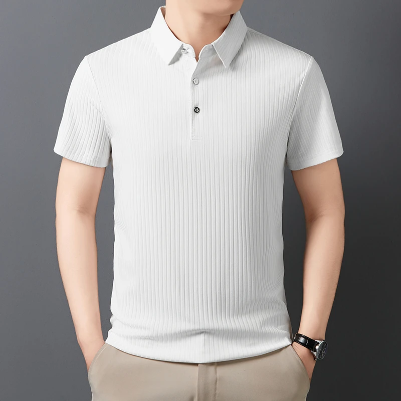2026 New Men's Casual Fashion Striped Short Sleeved Collar Polo Shirt Breathable and Comfortable Summer Versatile T-shirt