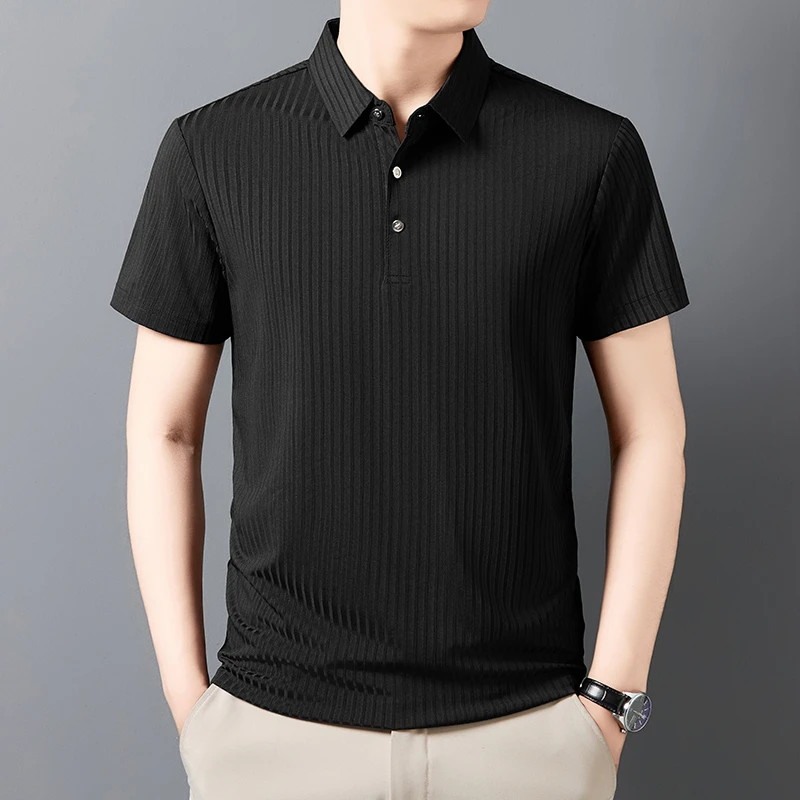 2026 New Men's Casual Fashion Striped Short Sleeved Collar Polo Shirt Breathable and Comfortable Summer Versatile T-shirt