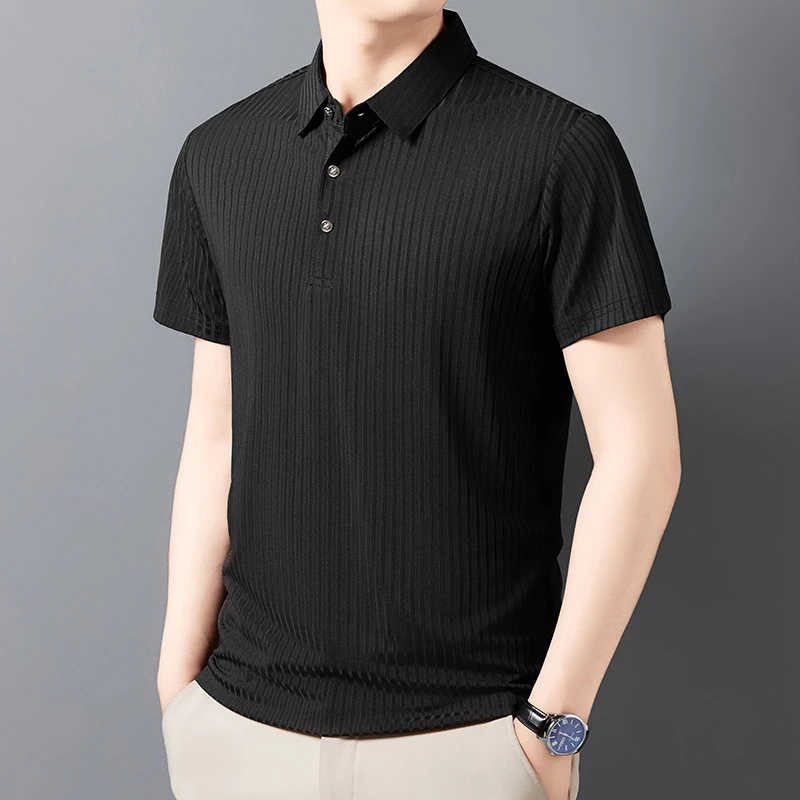 2026 New Men's Casual Fashion Striped Short Sleeved Collar Polo Shirt Breathable and Comfortable Summer Versatile T-shirt