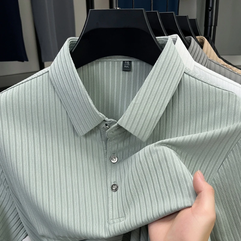 2026 New Men's Casual Fashion Striped Short Sleeved Collar Polo Shirt Breathable and Comfortable Summer Versatile T-shirt