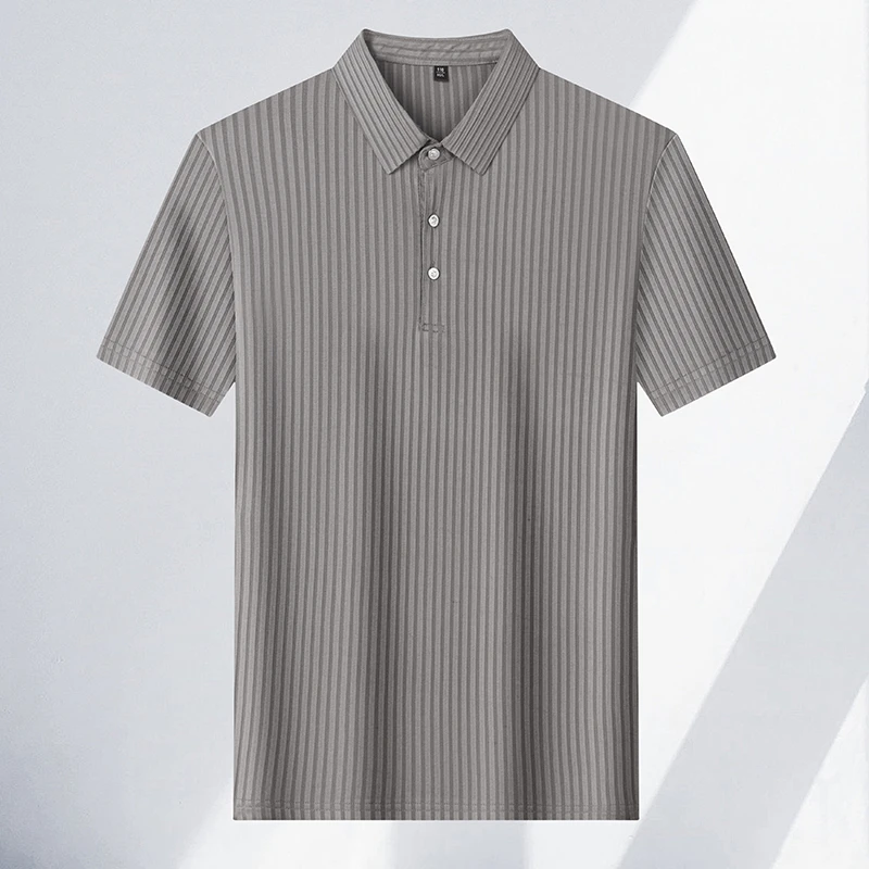 2026 New Men's Casual Fashion Striped Short Sleeved Collar Polo Shirt Breathable and Comfortable Summer Versatile T-shirt