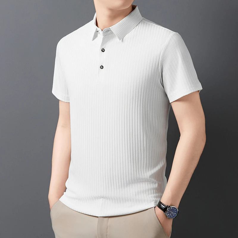 2026 New Men's Casual Fashion Striped Short Sleeved Collar Polo Shirt Breathable and Comfortable Summer Versatile T-shirt