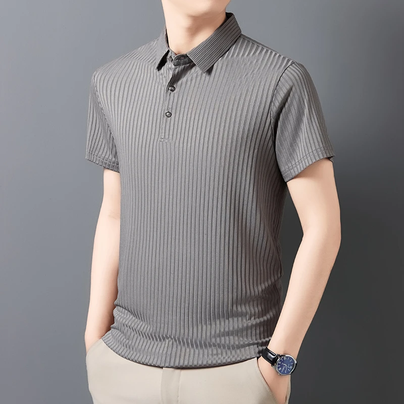 2026 New Men's Casual Fashion Striped Short Sleeved Collar Polo Shirt Breathable and Comfortable Summer Versatile T-shirt