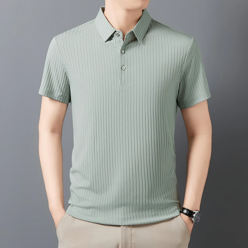 2026 New Men's Casual Fashion Striped Short Sleeved Collar Polo Shirt Breathable and Comfortable Summer Versatile T-shirt