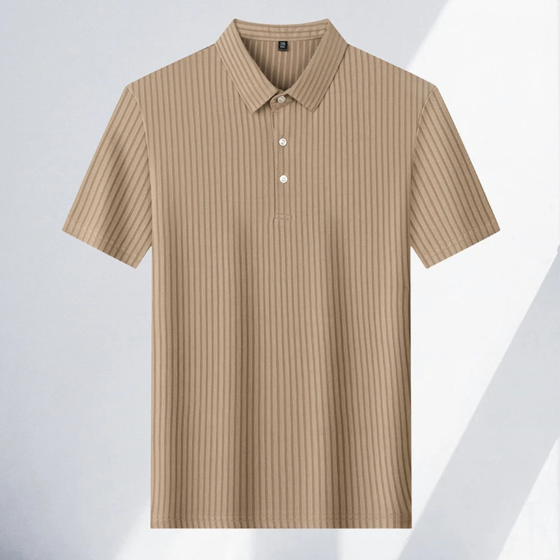 2026 New Men's Casual Fashion Striped Short Sleeved Collar Polo Shirt Breathable and Comfortable Summer Versatile T-shirt