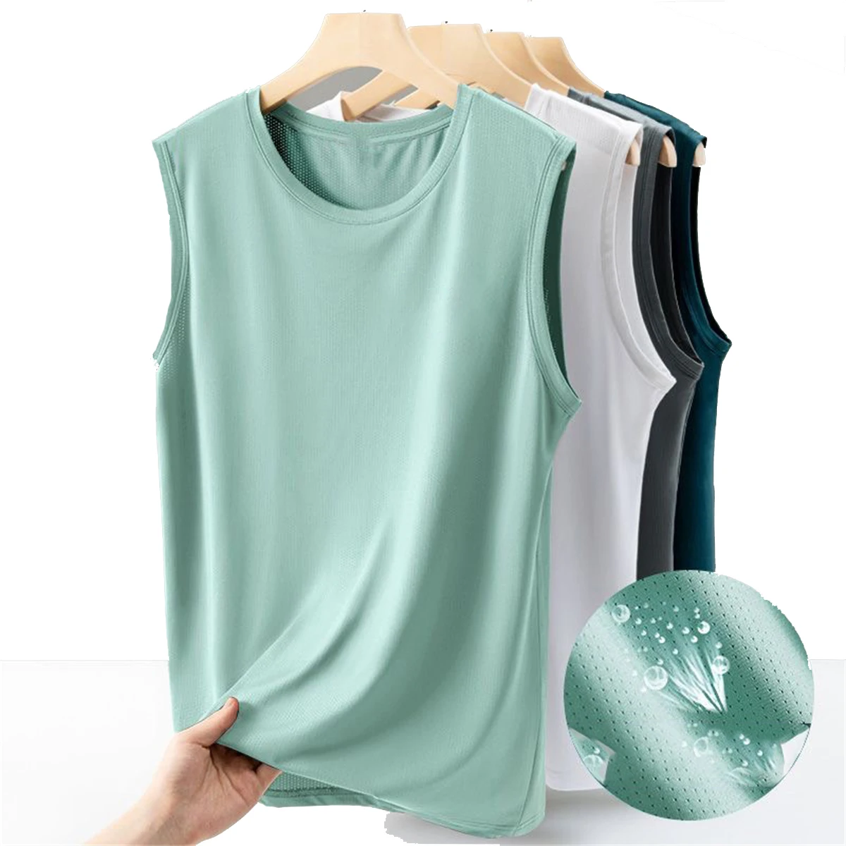 2026 Men's Ice Silk Mesh Tank Tops Gym Stringer Transparent Bodybuilding Sleeveless Shirt Fitness Vest Male Mesh Muscle Singlets
