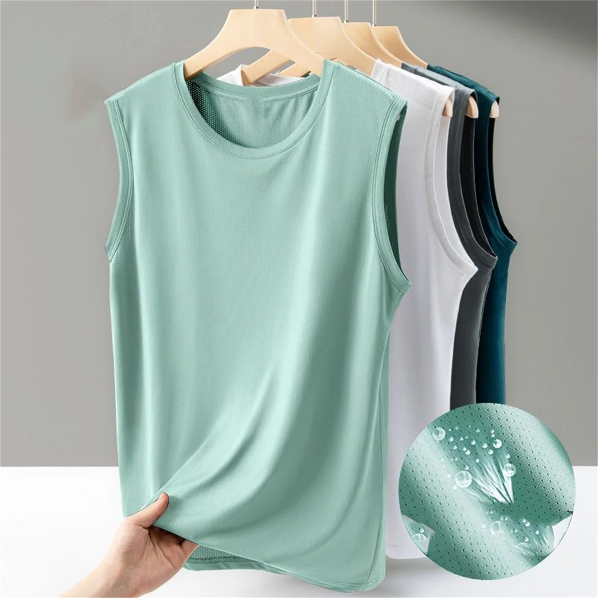 2026 Men's Ice Silk Mesh Tank Tops Gym Stringer Transparent Bodybuilding Sleeveless Shirt Fitness Vest Male Mesh Muscle Singlets