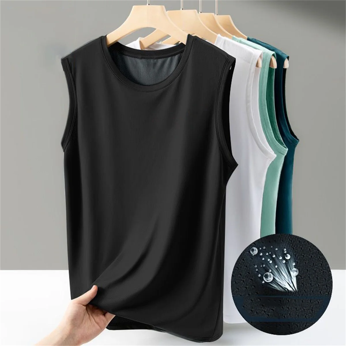 2026 Men's Ice Silk Mesh Tank Tops Gym Stringer Transparent Bodybuilding Sleeveless Shirt Fitness Vest Male Mesh Muscle Singlets