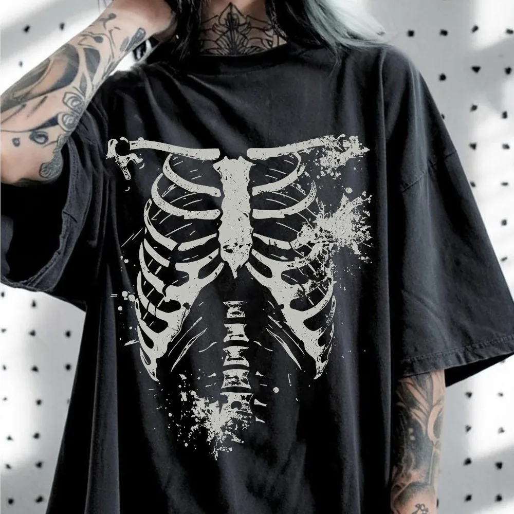Dark Style Skull Print Large T-shirt Men's T-shirt Summer New Item Suitable for Both Men and Women Casual T-shirt