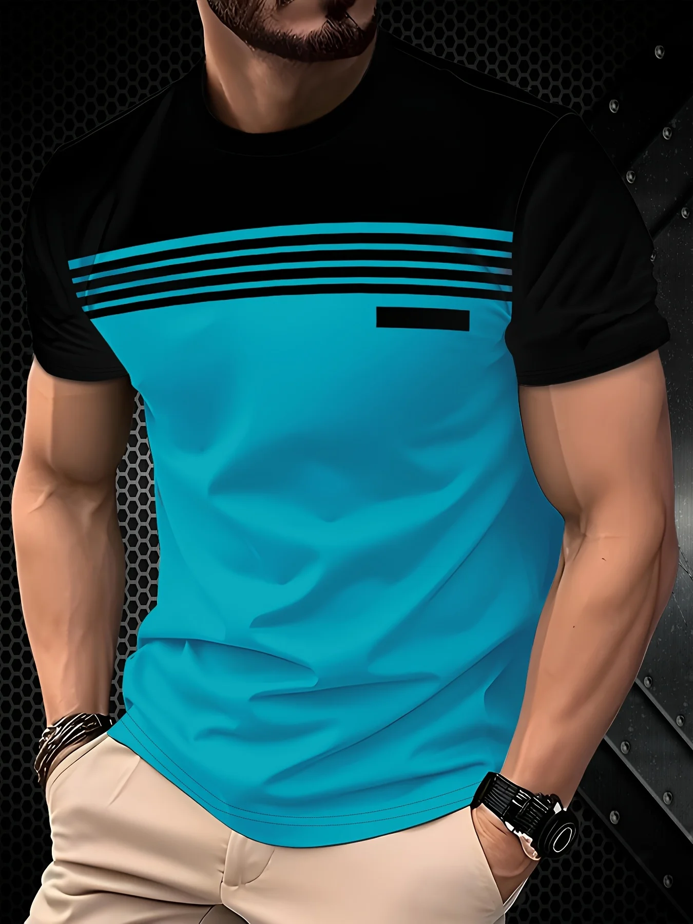 The 2025 Summer New Men's T-Shirt Features a Casual, Fashionable, Comfortable, Soft and Breathable 3D Striped Pattern Print