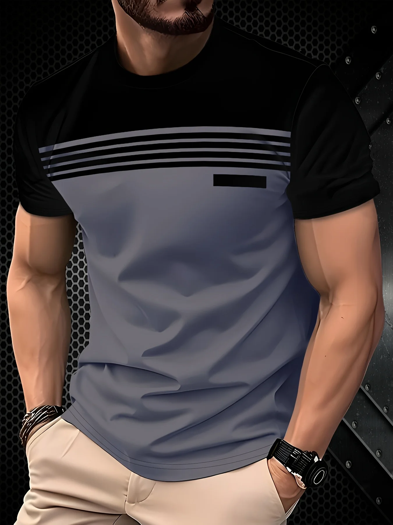 The 2025 Summer New Men's T-Shirt Features a Casual, Fashionable, Comfortable, Soft and Breathable 3D Striped Pattern Print
