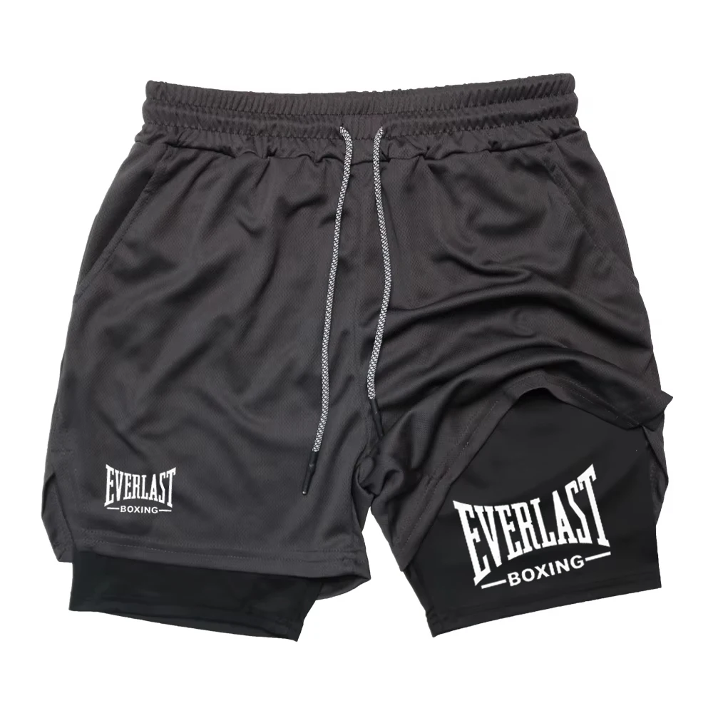 Men's Fashionable Double-Layer Sports Shorts EVERLAST Printed Sports Shorts, Double-Layer Quick Drying Basketball Muscle Fitness