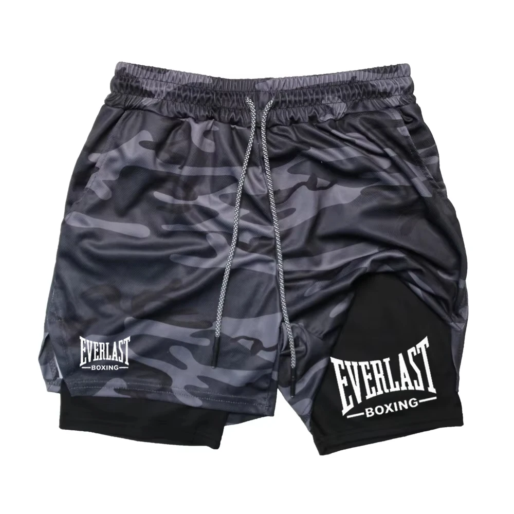 Men's Fashionable Double-Layer Sports Shorts EVERLAST Printed Sports Shorts, Double-Layer Quick Drying Basketball Muscle Fitness