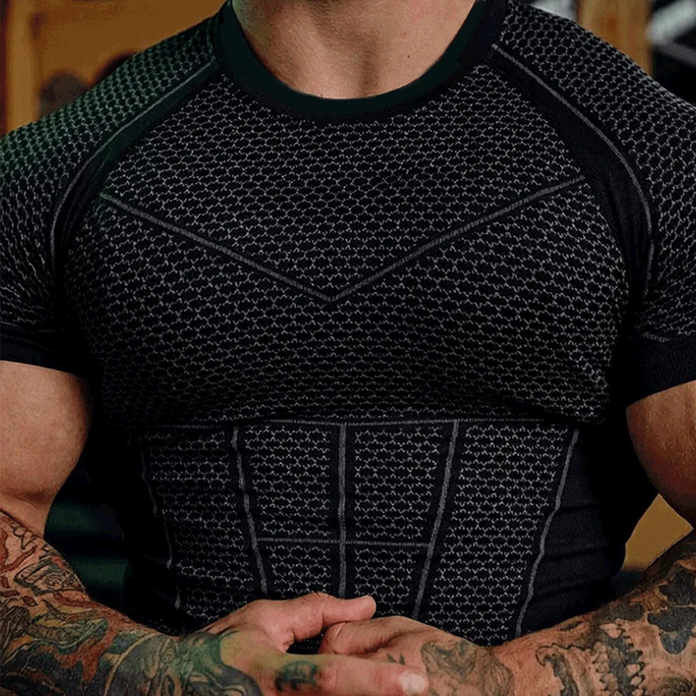 Compression Shirt Men Gym Running T-shirt New Men's Quick-Dry Top Breathable Elastic Fitness T-shirt Short Sleeve Summer Print