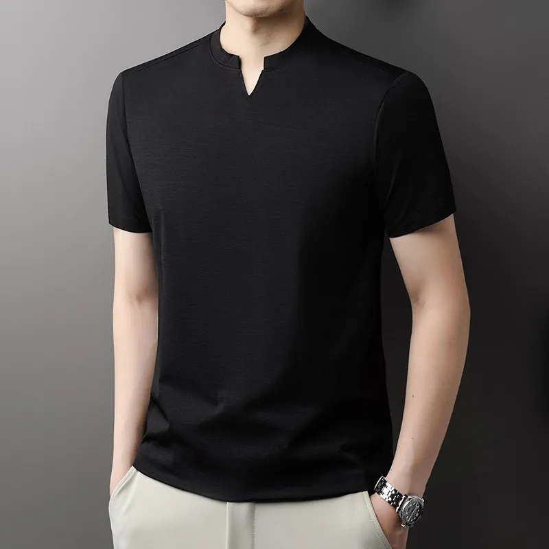 Korean Men's Short Sleeve V-Neck T-Shirt Solid Color Casual Fashion Comfortable Summer Versatile Solid Top