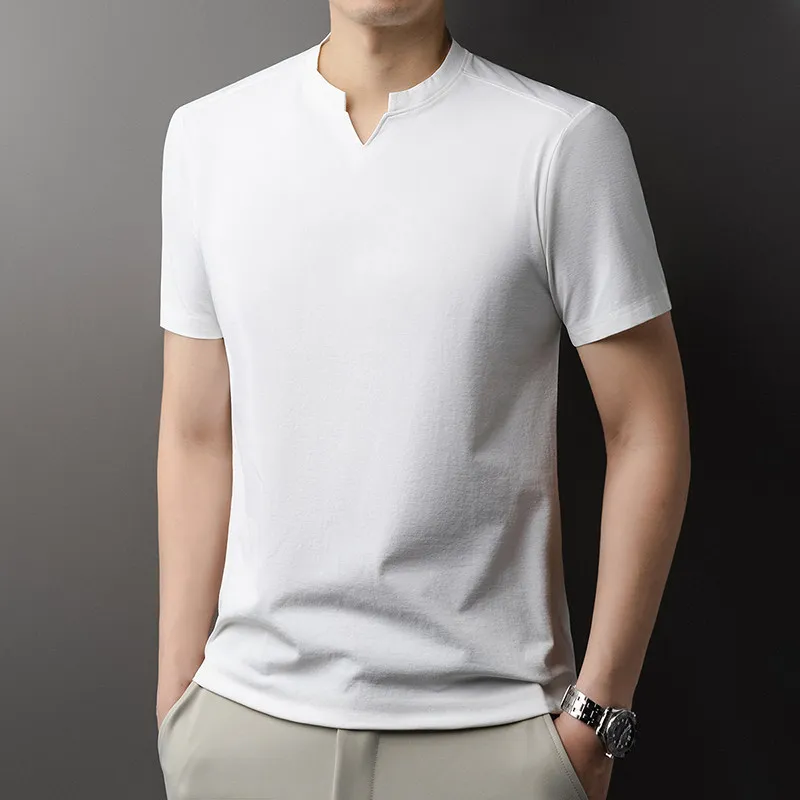 Korean Men's Short Sleeve V-Neck T-Shirt Solid Color Casual Fashion Comfortable Summer Versatile Solid Top