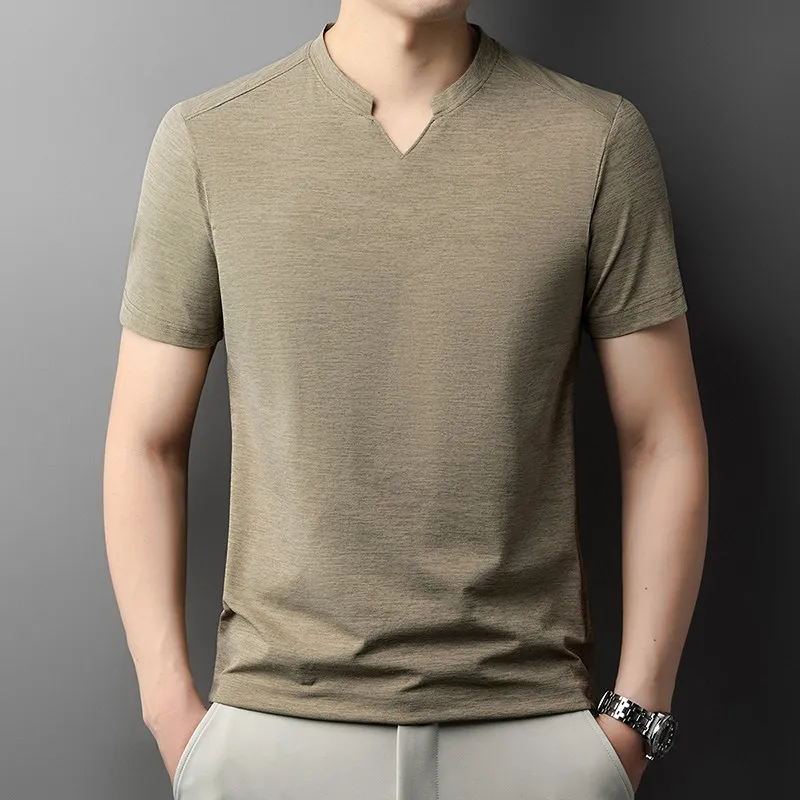 Korean Men's Short Sleeve V-Neck T-Shirt Solid Color Casual Fashion Comfortable Summer Versatile Solid Top