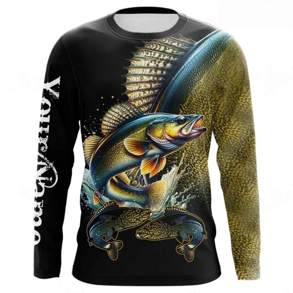 Men Blue Fishing 3D Print Long Sleeve T-shirt Breathable Performance Fashion Tops Tees Fishing Lover Tshirt Mens Clothing