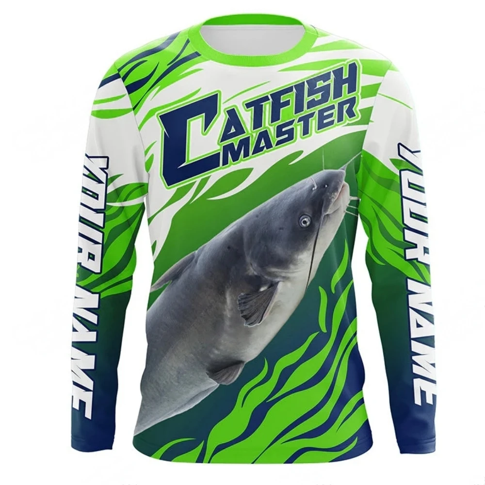 Men Blue Fishing 3D Print Long Sleeve T-shirt Breathable Performance Fashion Tops Tees Fishing Lover Tshirt Mens Clothing