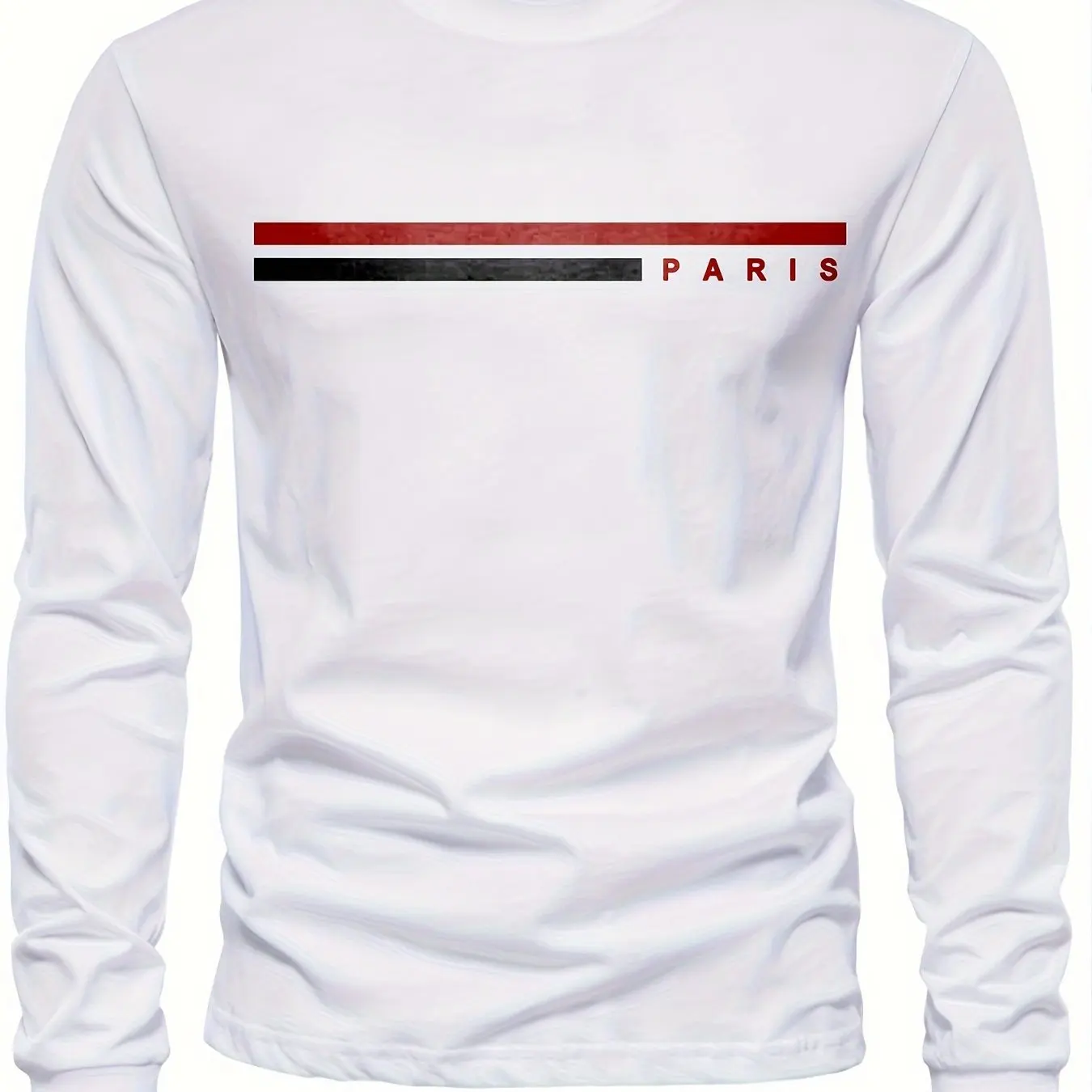 Men's 100% Pure Cotton Summer Loose Comfortable Casual PARIS Print Large Round Neck Long Sleeve T-Shirt Top