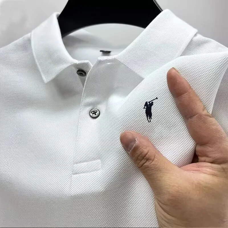 2026 Men's Summer High end Printed Golf Collar T-shirt Solid Color Breathable Office and Leisure High quality Men's Wear S-4XL
