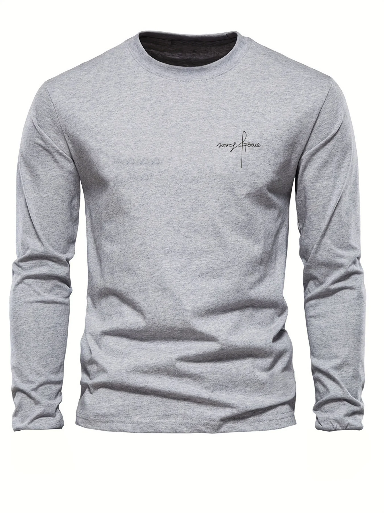 Men's 100% Pure Cotton Loose and Comfortable Sports and Leisure Letter Printed Round Neck Long Sleeved T-Shirt Top