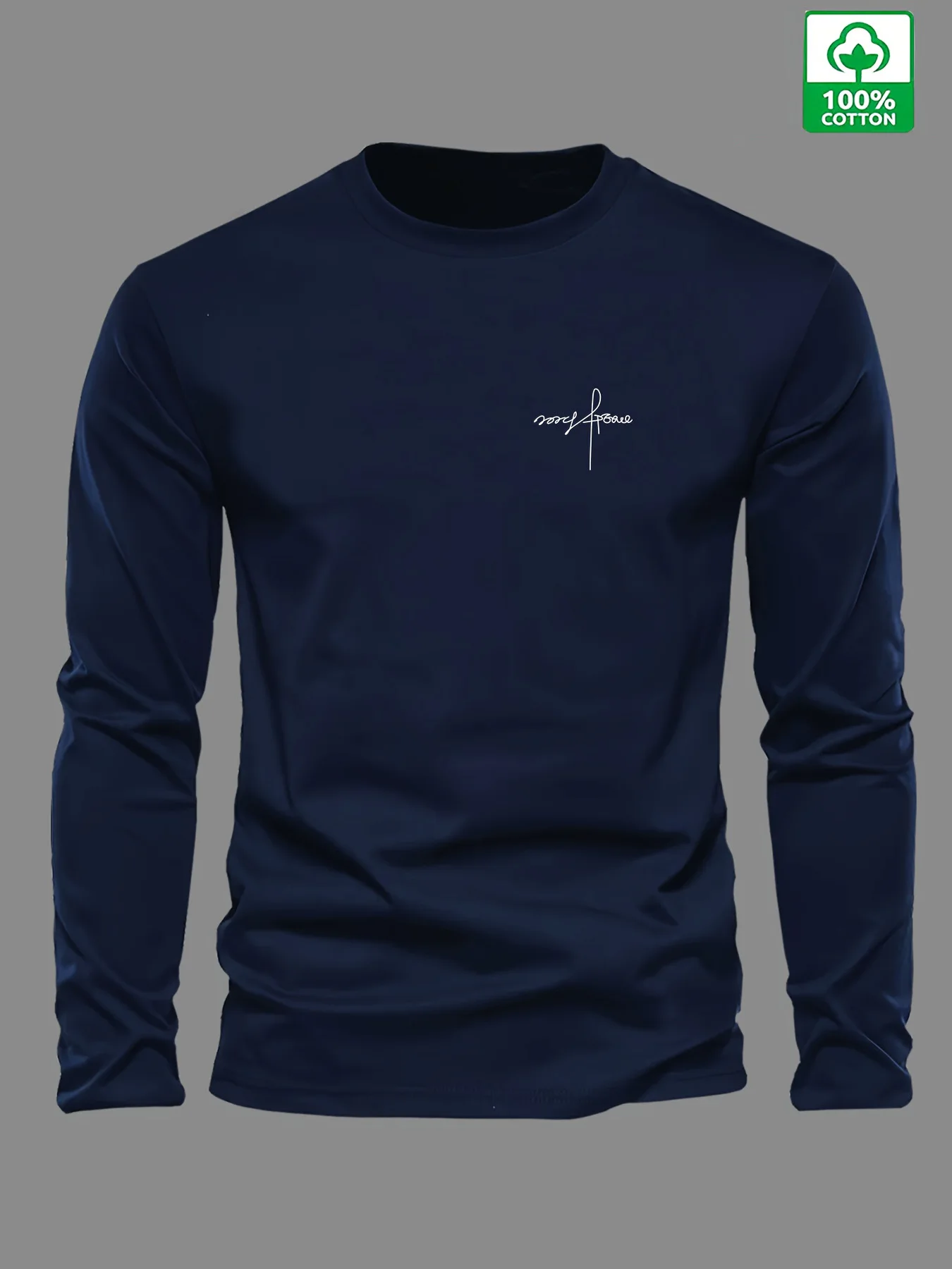 Men's 100% Pure Cotton Loose and Comfortable Sports and Leisure Letter Printed Round Neck Long Sleeved T-Shirt Top
