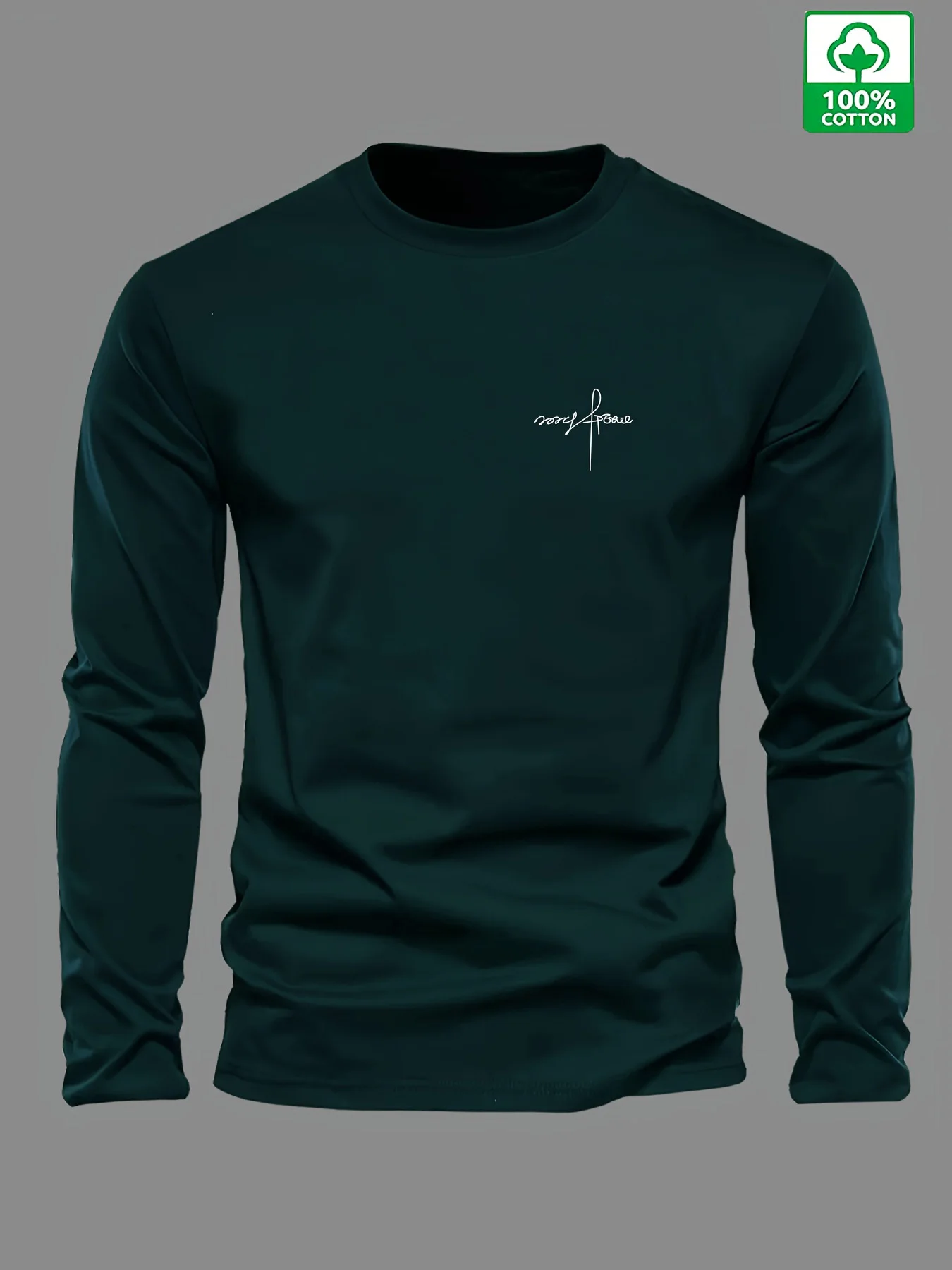 Men's 100% Pure Cotton Loose and Comfortable Sports and Leisure Letter Printed Round Neck Long Sleeved T-Shirt Top