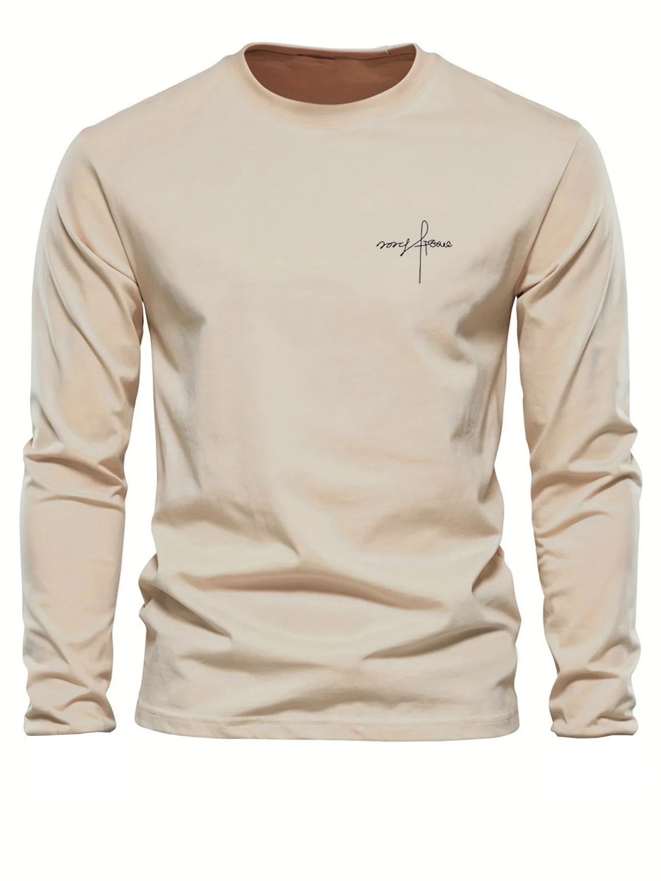 Men's 100% Pure Cotton Loose and Comfortable Sports and Leisure Letter Printed Round Neck Long Sleeved T-Shirt Top