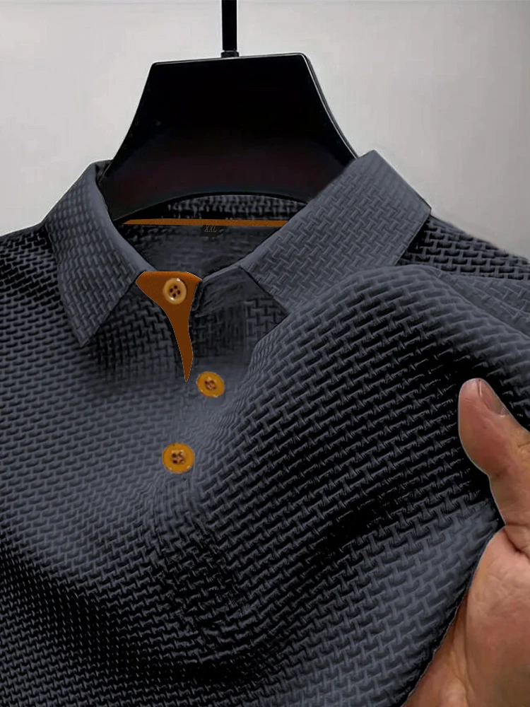 Summer ice silk lapel men's short-sleeved T-shirt men's clothing top