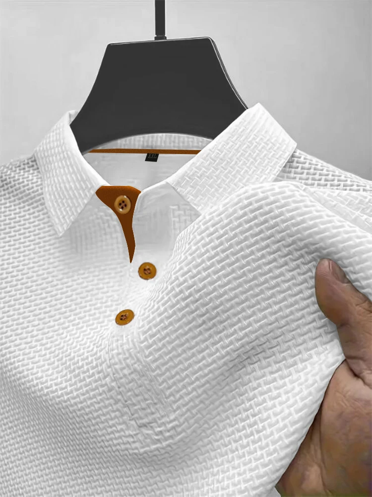 Summer ice silk lapel men's short-sleeved T-shirt men's clothing top