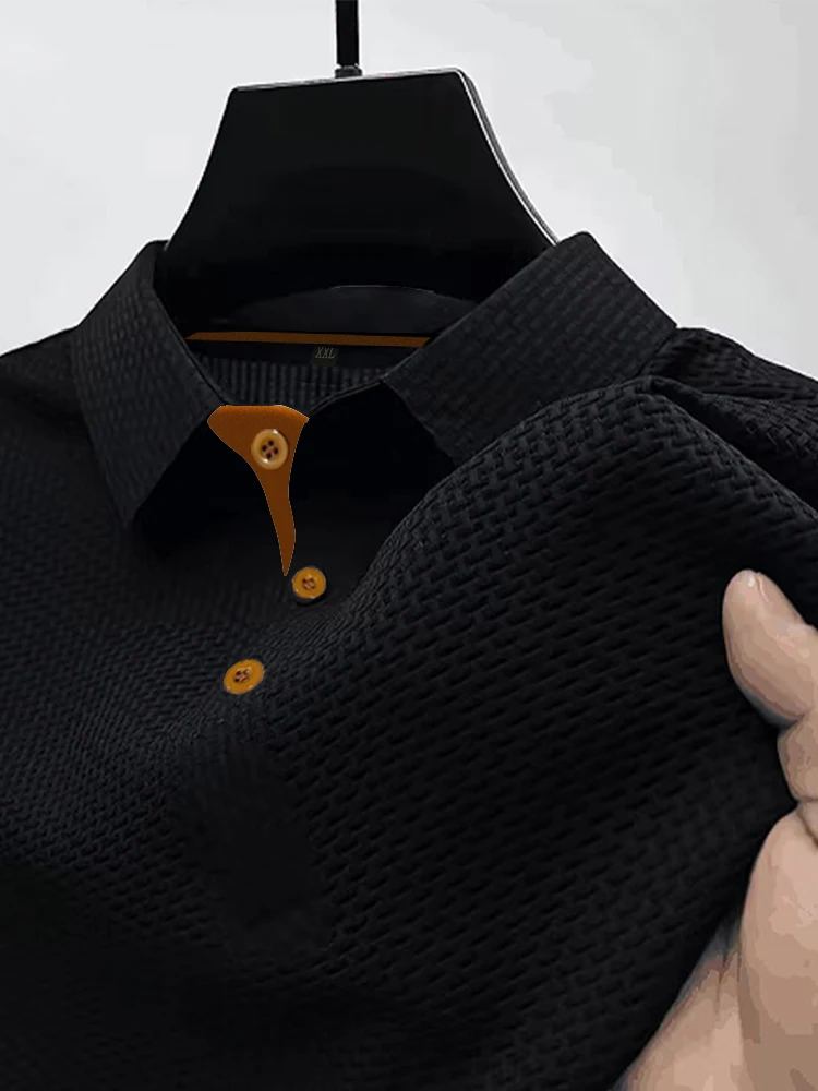 Summer ice silk lapel men's short-sleeved T-shirt men's clothing top