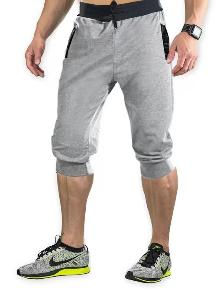 2024 New Mens cross-border sports pants men's casual jogging shorts elastic fitness pants cropped pants M-4XL Men