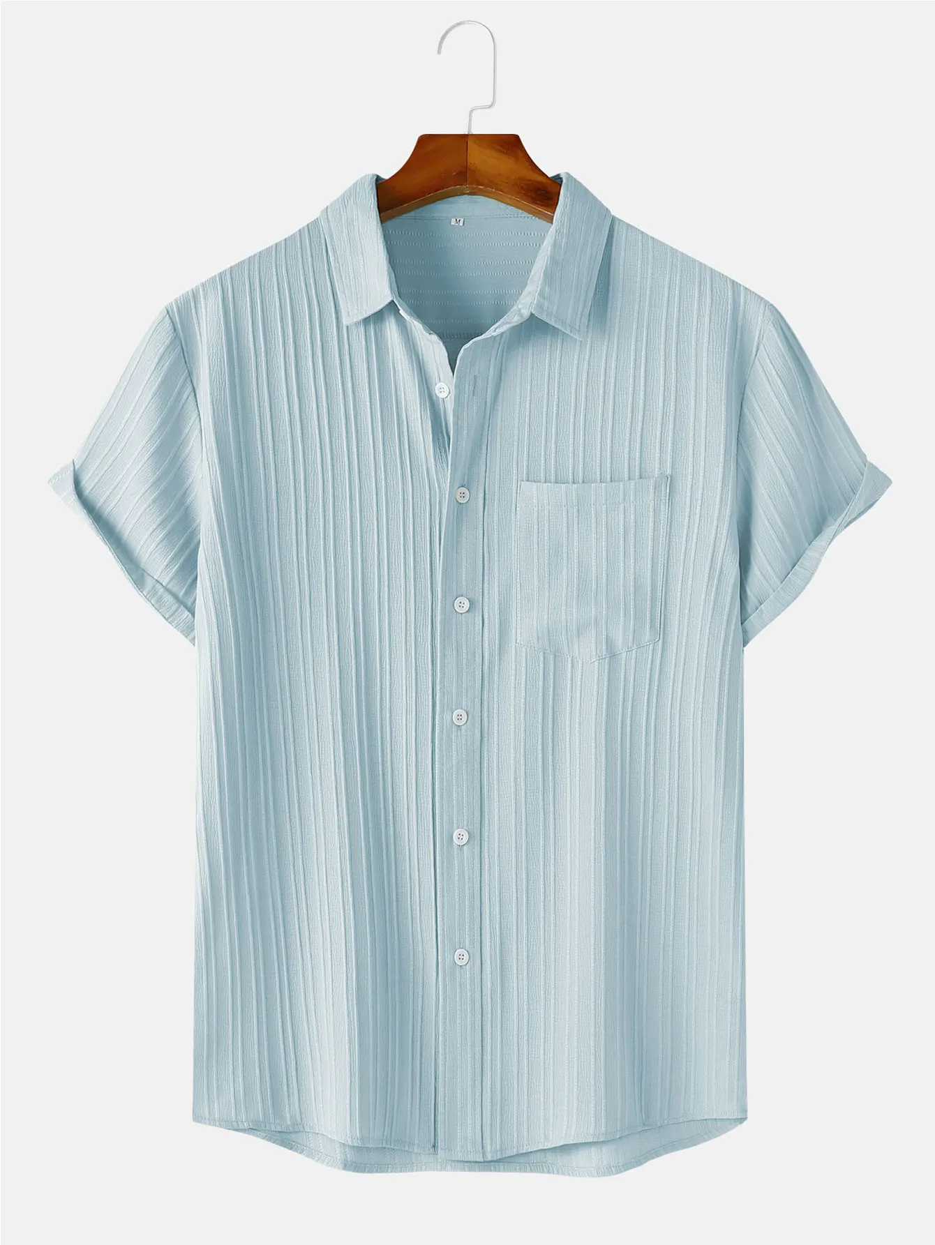 Men's Comfortable Shirt Summer Beach Men's Shirt Men's Short Sleeve Shirts Solid Color Casual Short Sleeve Shirt
