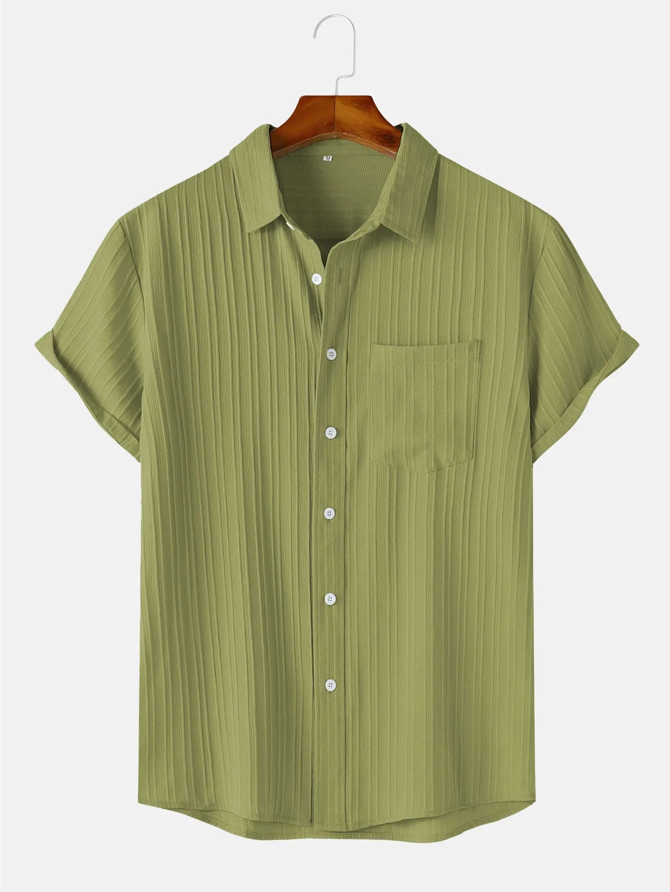 Men's Comfortable Shirt Summer Beach Men's Shirt Men's Short Sleeve Shirts Solid Color Casual Short Sleeve Shirt