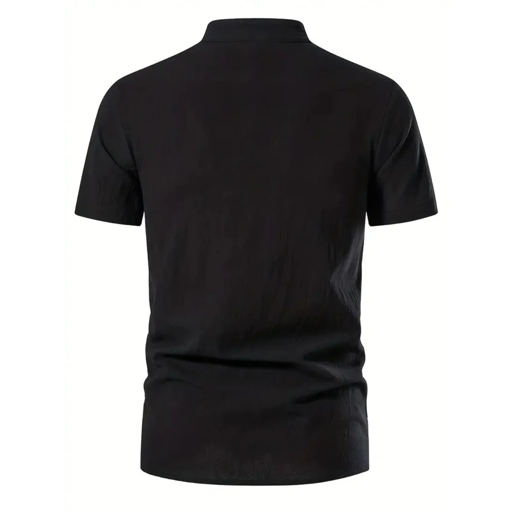 Men's Retro Shirt Short Sleeve Cotton Linen Lightweight Breathable Solid Color Fashion Tops Pirate V-neck Male Stylish Shirs