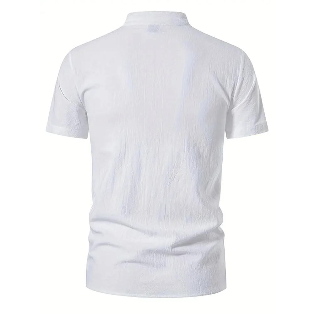 Men's Retro Shirt Short Sleeve Cotton Linen Lightweight Breathable Solid Color Fashion Tops Pirate V-neck Male Stylish Shirs